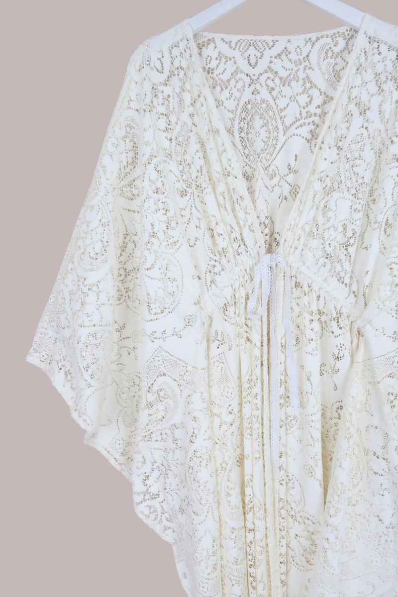 Carlotta Butterfly Robe in Blanc White Lace - Free Size