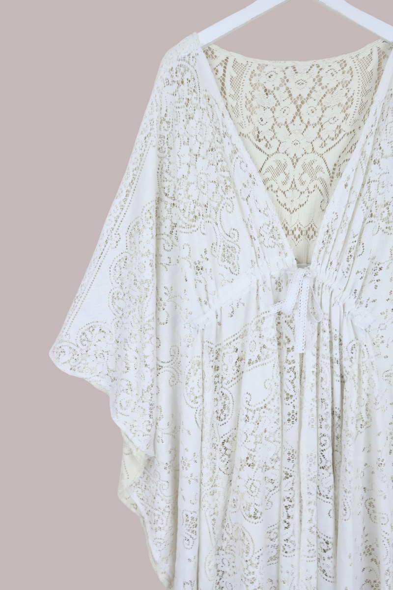 Carlotta Butterfly Robe in Nymph White Lace - Free Size