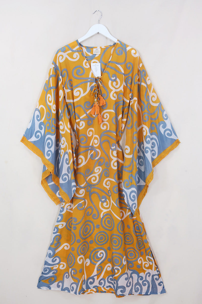 Cassandra Maxi Kaftan - Turmeric & Twinkling Sparkles - Vintage Sari - Size S/M by All About Audrey