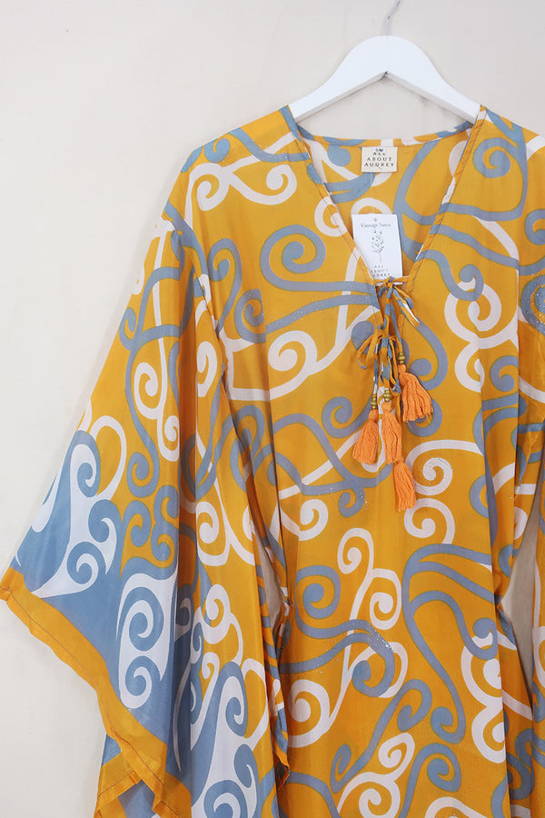 Cassandra Maxi Kaftan - Turmeric & Twinkling Sparkles - Vintage Sari - Size S/M by All About Audrey