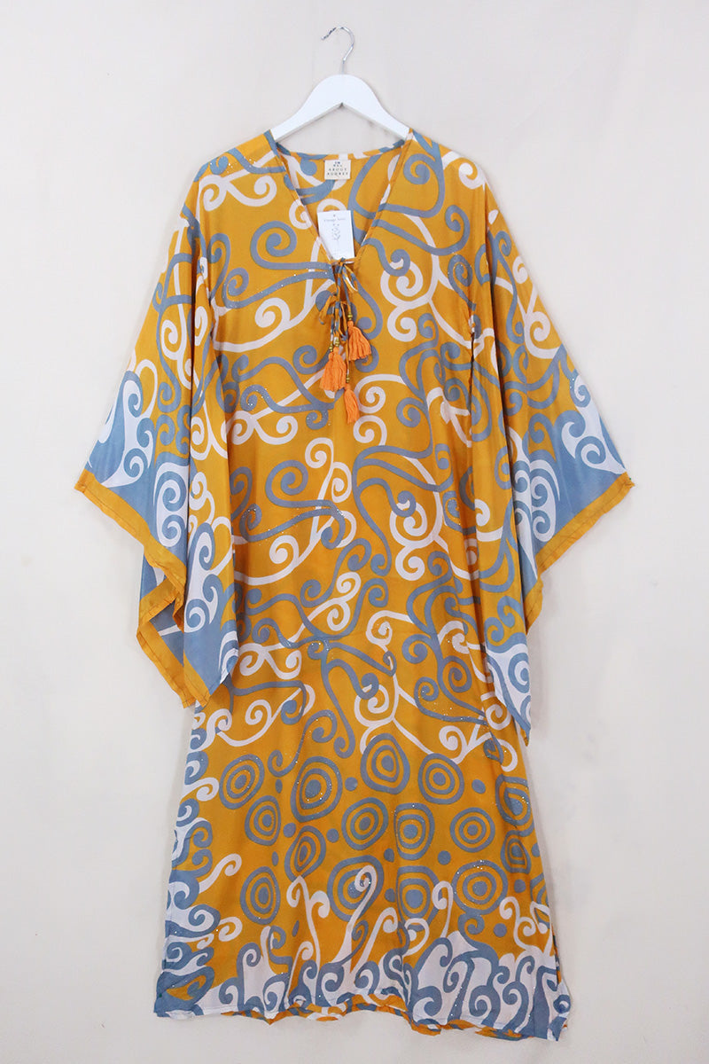 Cassandra Maxi Kaftan - Turmeric & Twinkling Sparkles - Vintage Sari - Size S/M by All About Audrey