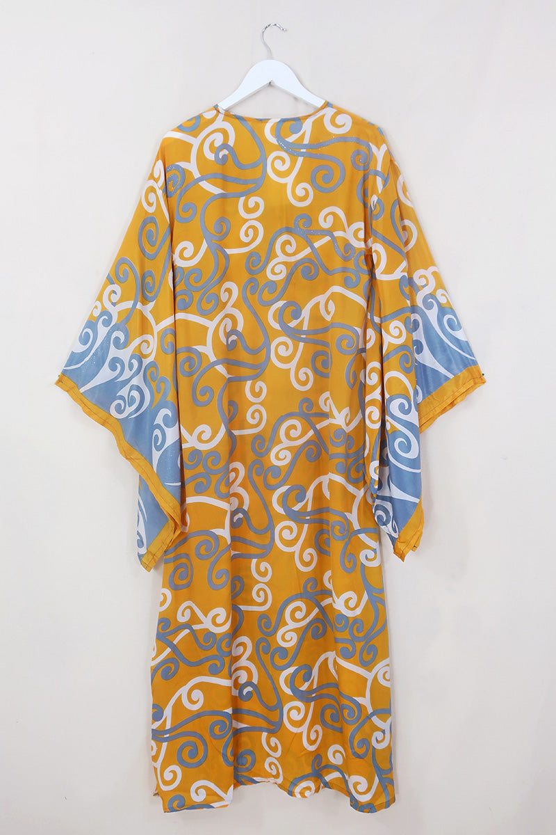 Cassandra Maxi Kaftan - Turmeric & Twinkling Sparkles - Vintage Sari - Size S/M by All About Audrey