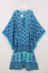 Cassandra Maxi Kaftan - Lapis & Lagoon - Vintage Sari - Size M/L by All About Audrey