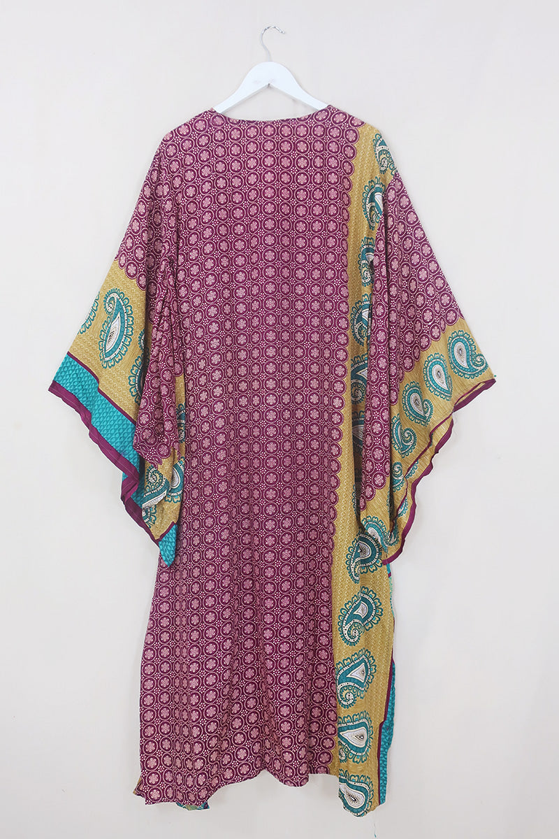 Cassandra Maxi Kaftan - Sangria Sand & Jade - Vintage Sari - Size M/L by All About Audrey