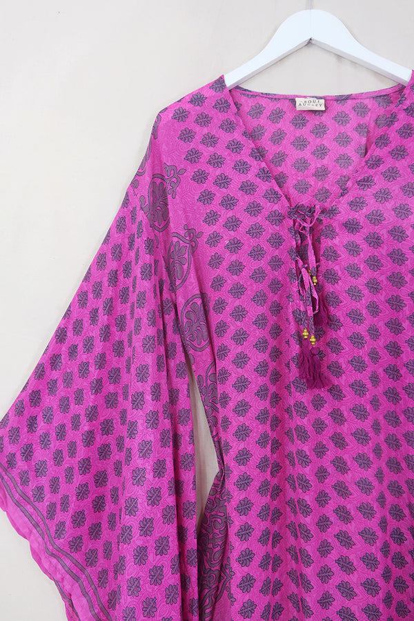 SALE Cassandra Maxi Kaftan - Raspberry Sorbet - Vintage Sari - Size M/L by All About Audrey