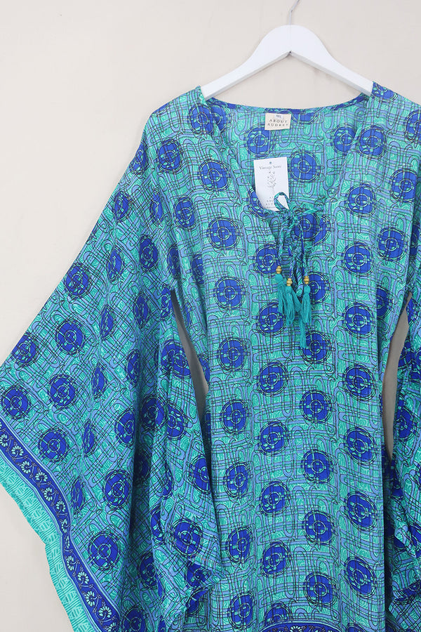 Cassandra Maxi Kaftan - Lapis & Lagoon - Vintage Sari - Size M/L by All About Audrey