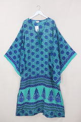 Cassandra Maxi Kaftan - Lapis & Lagoon - Vintage Sari - Size M/L by All About Audrey