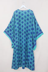 Cassandra Maxi Kaftan - Lapis & Lagoon - Vintage Sari - Size M/L by All About Audrey