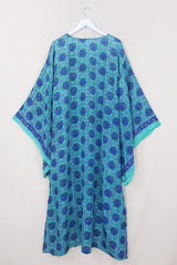 Cassandra Maxi Kaftan - Lapis & Lagoon - Vintage Sari - Size M/L by All About Audrey