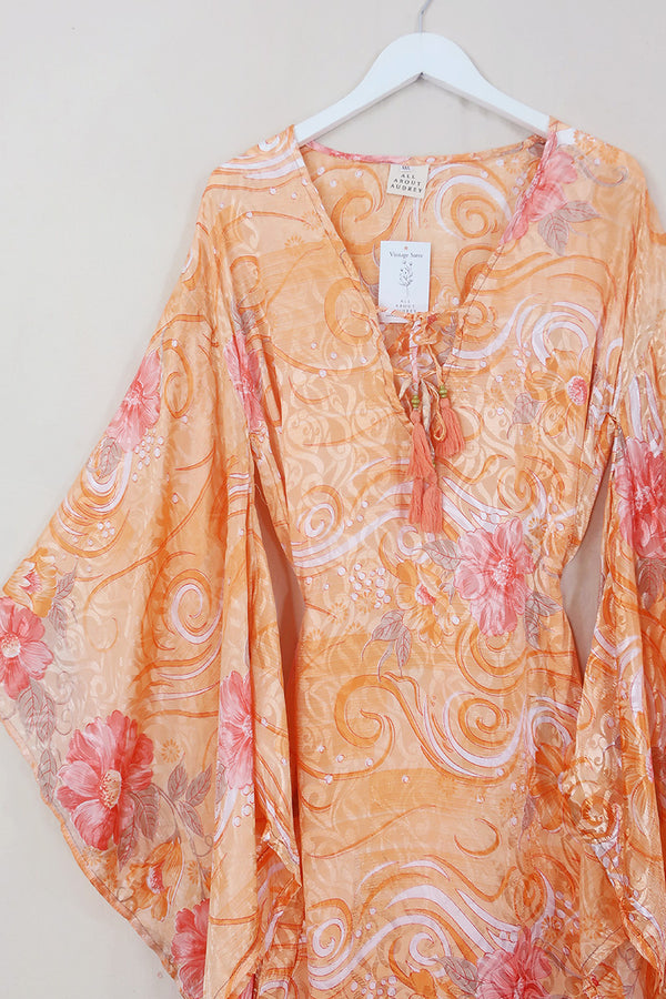 Cassandra Maxi Kaftan - Peachy Dream - Vintage Sari - Size M/L by All About Audrey