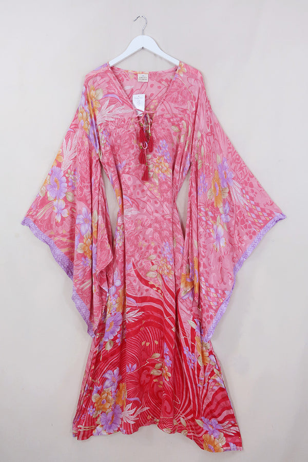 Cassandra Maxi Kaftan - Strawberry Shimmer - Vintage Sari - Size L/XL by All About Audrey