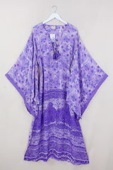 Cassandra Maxi Kaftan - Lavender Pastel Flowers - Vintage Sari - Size M/L by All About Audrey