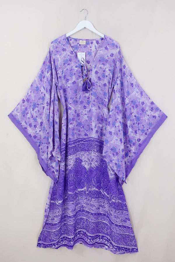 Cassandra Maxi Kaftan - Lavender Pastel Flowers - Vintage Sari - Size M/L by All About Audrey