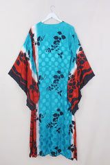 Cassandra Maxi Kaftan - Sea & Sunset Foliage - Vintage Sari - Size S/M by All About Audrey