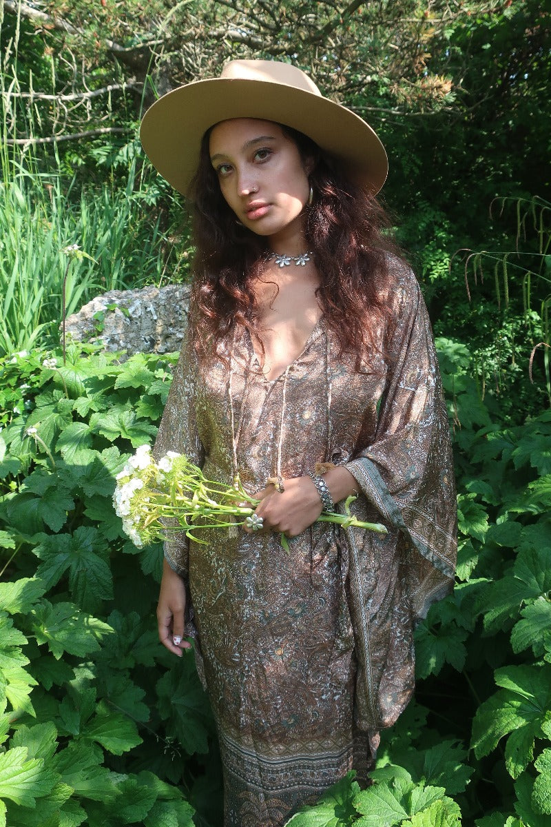 Cassidy Maxi Dress in Sage Blossom green bohemian botanical paisley print dresses 1970s inspired fashion all about audrey