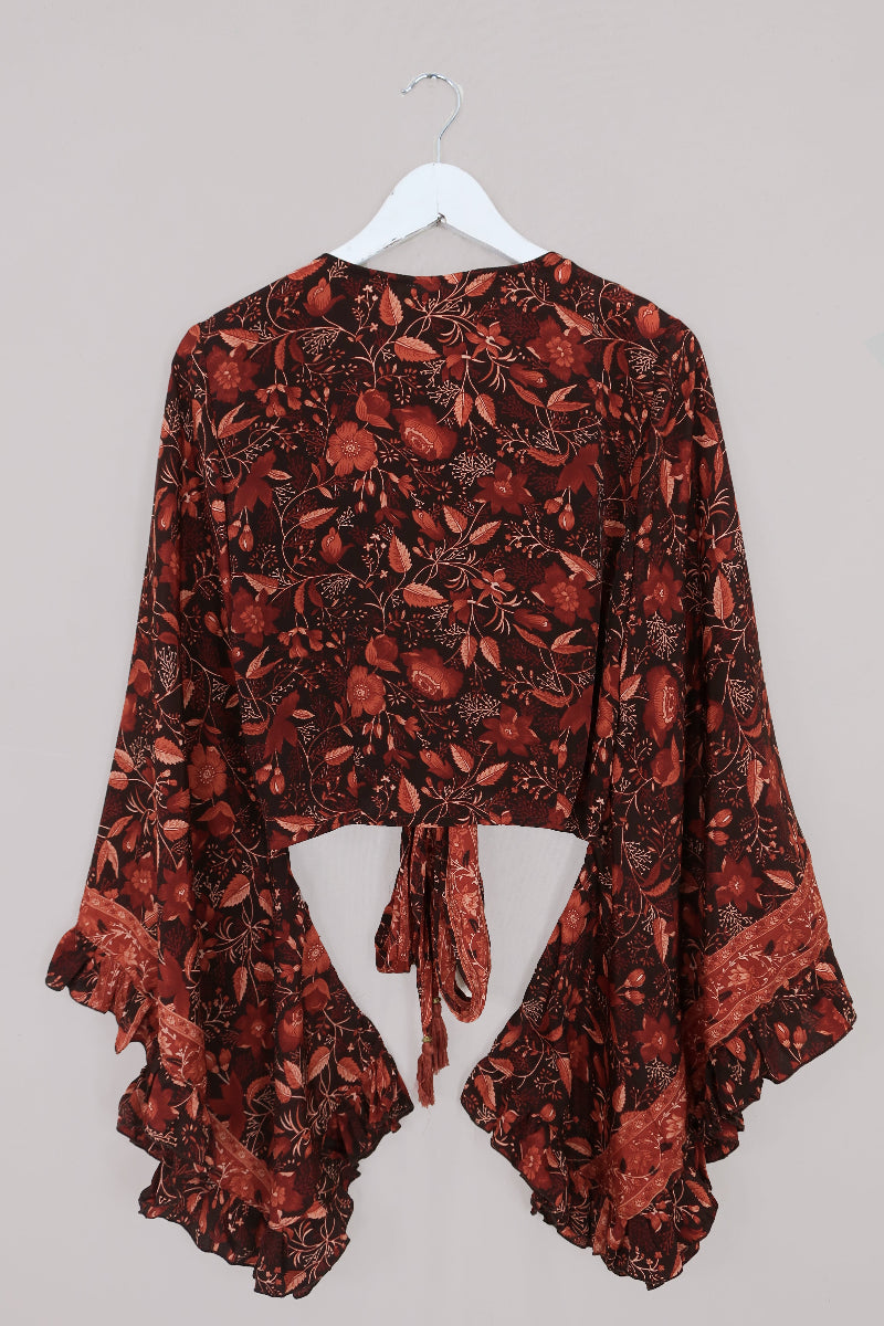 Venus Folklore Floral Wrap Top in Cedar Red