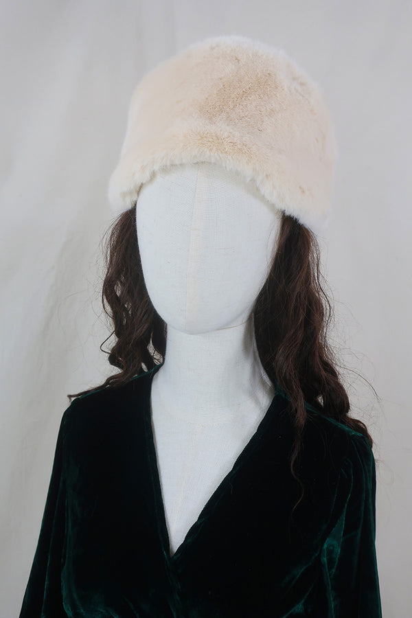 Anastasia Faux Fur Hat in Champagne Cream by All About Audrey