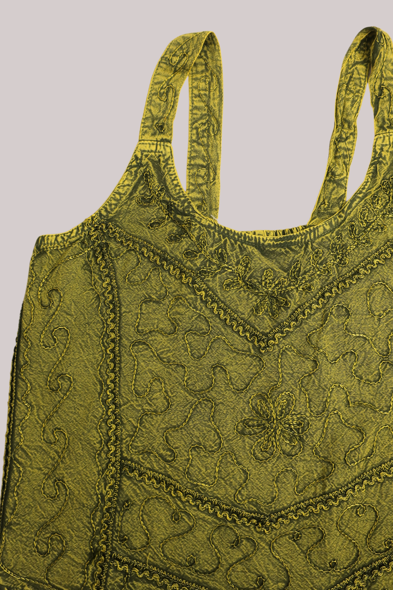 Embroidered Handkerchief Top in Lime Green - Free Size