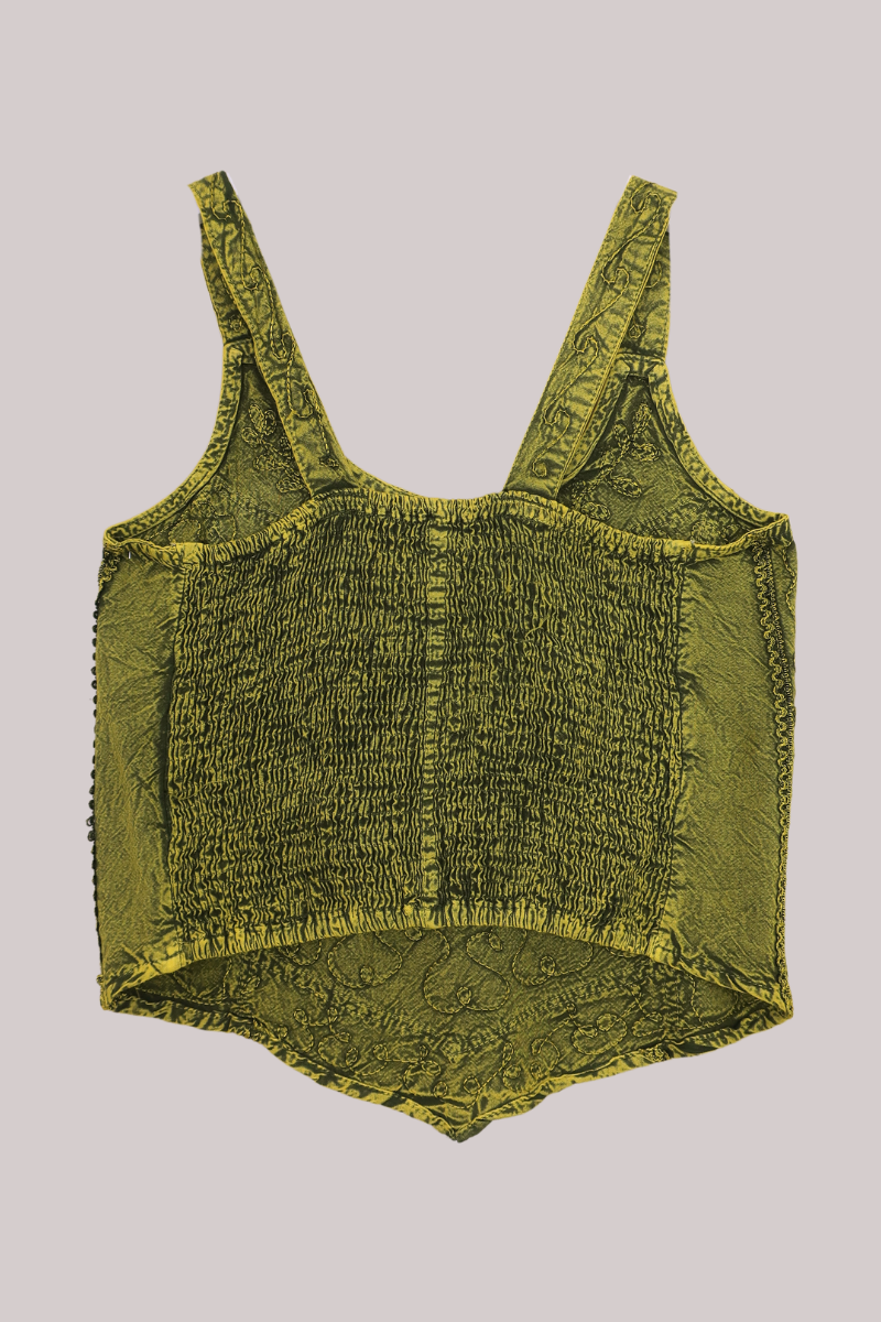 Embroidered Handkerchief Top in Lime Green - Free Size