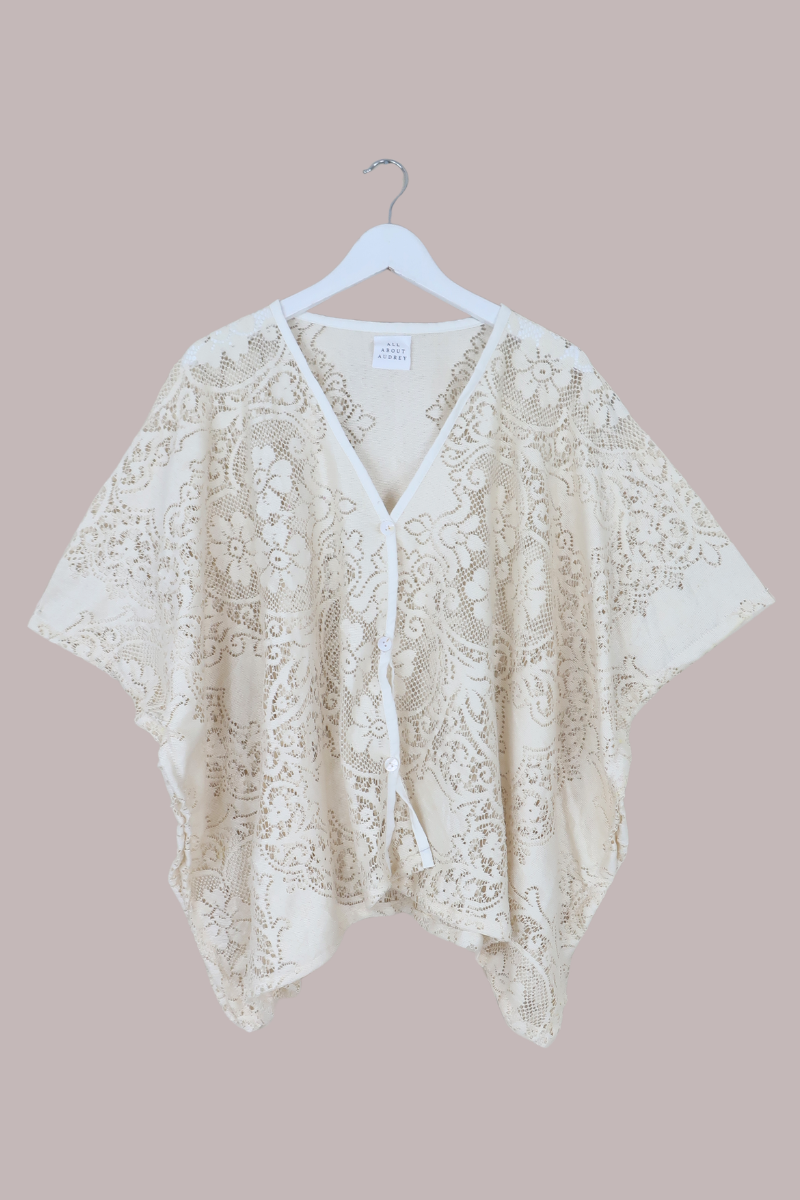 Cleo Buttoned Poncho in Bisque Cream Lace - Free Size