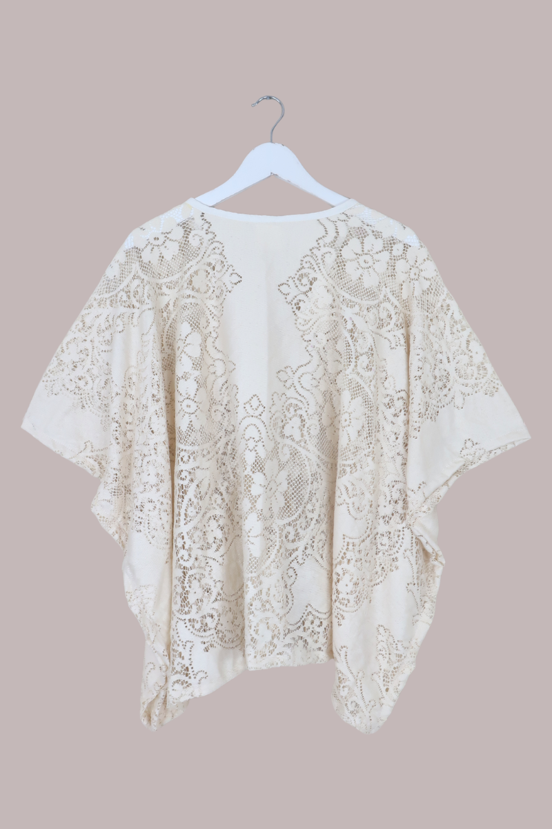 Cleo Buttoned Poncho in Bisque Cream Lace - Free Size