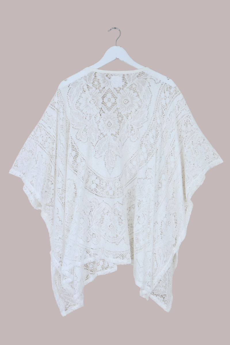 Cleo Buttoned Poncho in Coastal White Lace - Free Size