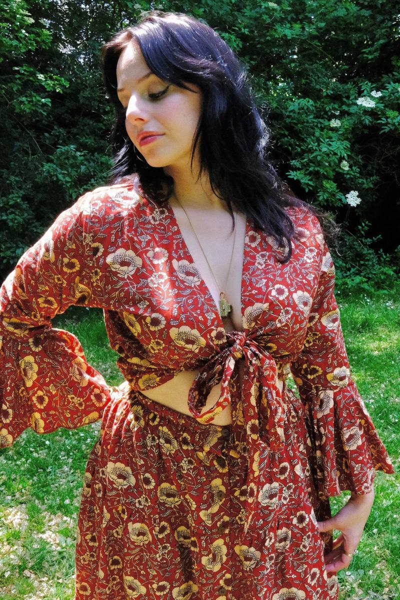Sylvia Wrap Top in Poppy Red Block Print Floral