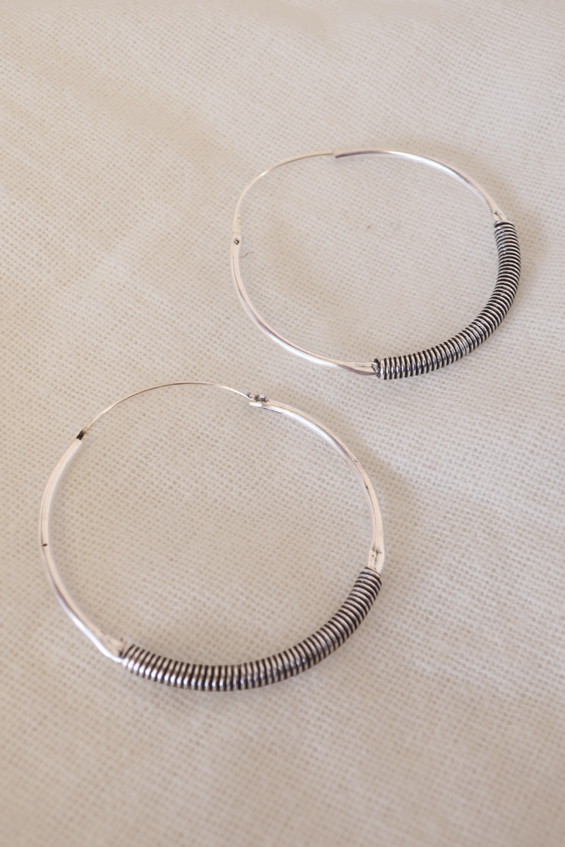 Coil Hoop Earrings in Silver