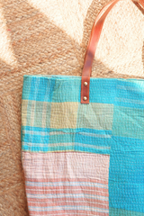 Vintage Kantha Large Shopper Bag in Cream Turquoise Patchwork by All About Audrey