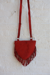 Zelda Embroidered Suede Saddle Bag in Garnet & Golden Daisies