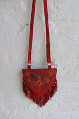 Zelda Embroidered Suede Saddle Bag in Garnet & Bronze Florals