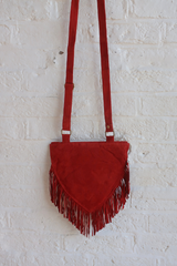 Zelda Embroidered Suede Saddle Bag in Garnet & Cobalt Ivy