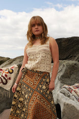 Vintage Crochet Vest - Soft Granny Square Beige - Size S/M