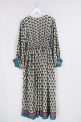 Rosemary Maxi Dress - Vintage Indian Sari - Turquoise & Berry Jewelled Motif - Size S/M By All About Audrey