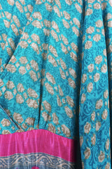 Rosemary Maxi Dress - Vintage Indian Sari - Azure & Sand Baroque - Size S/M