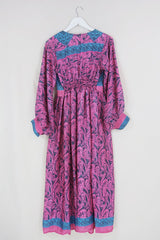 Rosemary Maxi Dress - Vintage Indian Sari - Flamingo Pink & Grey Marble - Size XS/S By All About Audrey