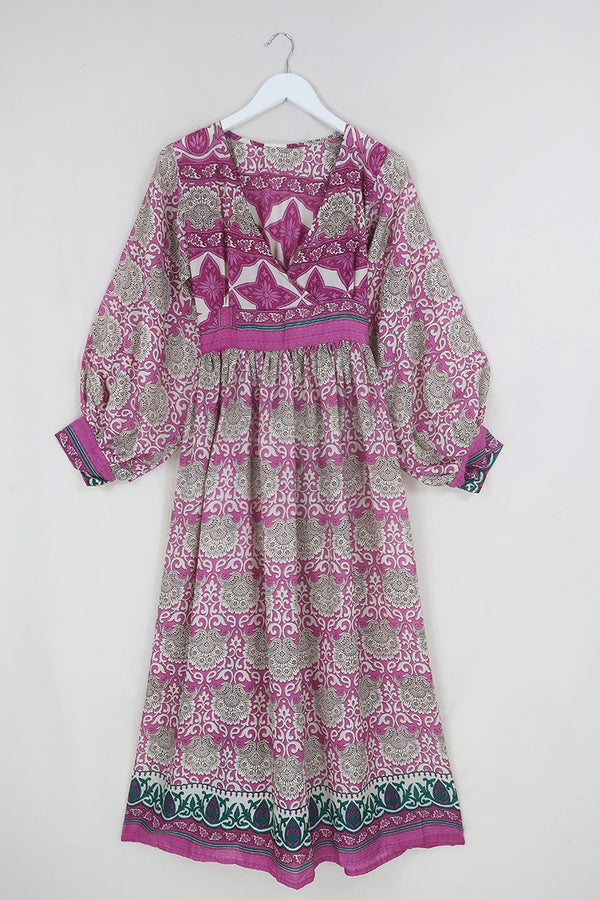 Rosemary Maxi Dress - Vintage Indian Sari - Candy Pink Coconut Mandala - Size XS/S by All About Audrey