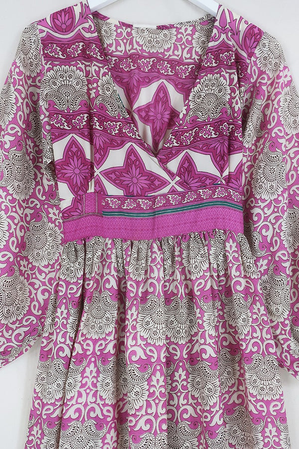 Rosemary Maxi Dress - Vintage Indian Sari - Candy Pink Coconut Mandala - Size XS/S by All About Audrey