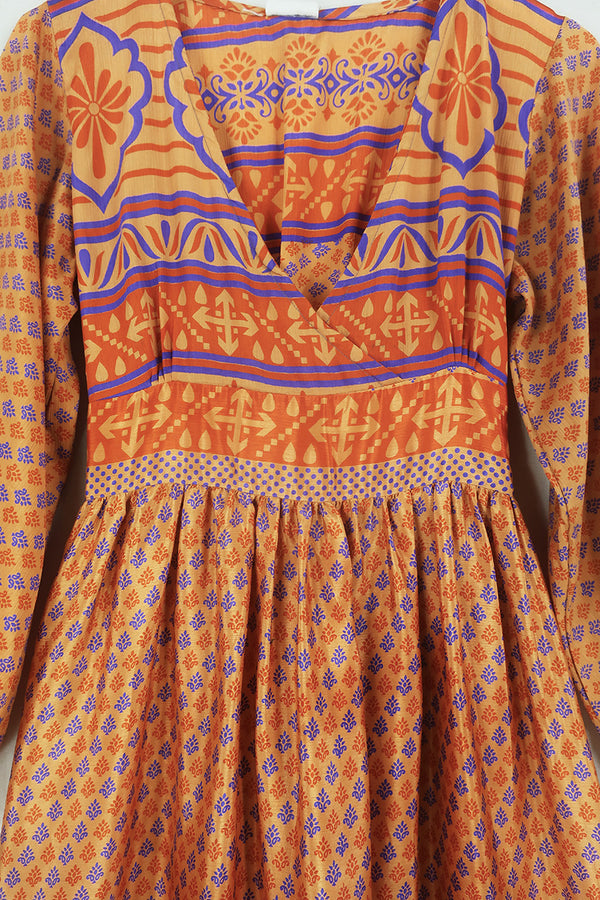 Rosemary Maxi Dress - Vintage Indian Sari - Bitter Orange & Bluebell - Size XS/ By All About Audrey