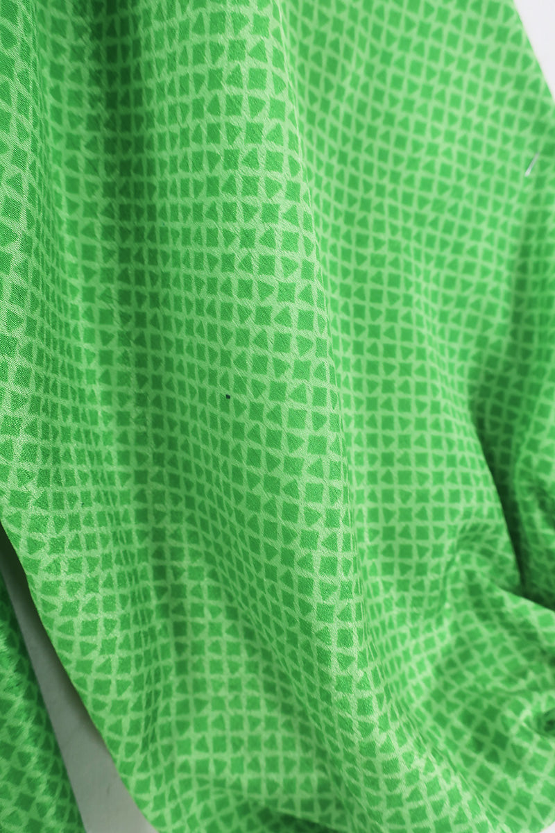 Rosemary Maxi Dress - Vintage Indian Sari - Lime Green & Pampas Grass - Size XS/S