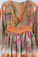 Rosemary Maxi Dress - Vintage Indian Sari - Soft Sunset Flowers - Size XS/S by All About Audrey