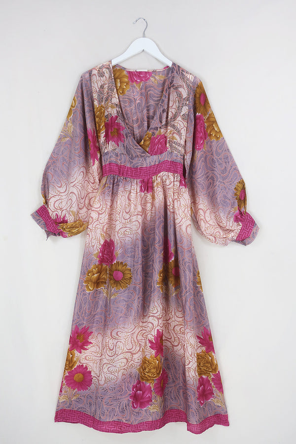 Rosemary Maxi Dress - Vintage Indian Sari - Dusky Flower Ombre - Size XS/S By All About Audrey