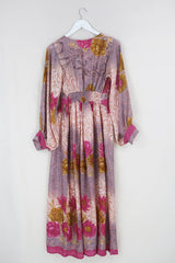 Rosemary Maxi Dress - Vintage Indian Sari - Dusky Flower Ombre - Size XS/S By All About Audrey