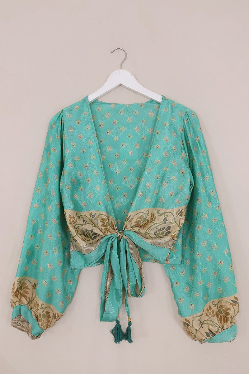 Lola Wrap Top - Crystal Blue Buds - Size S/M by All About Audrey