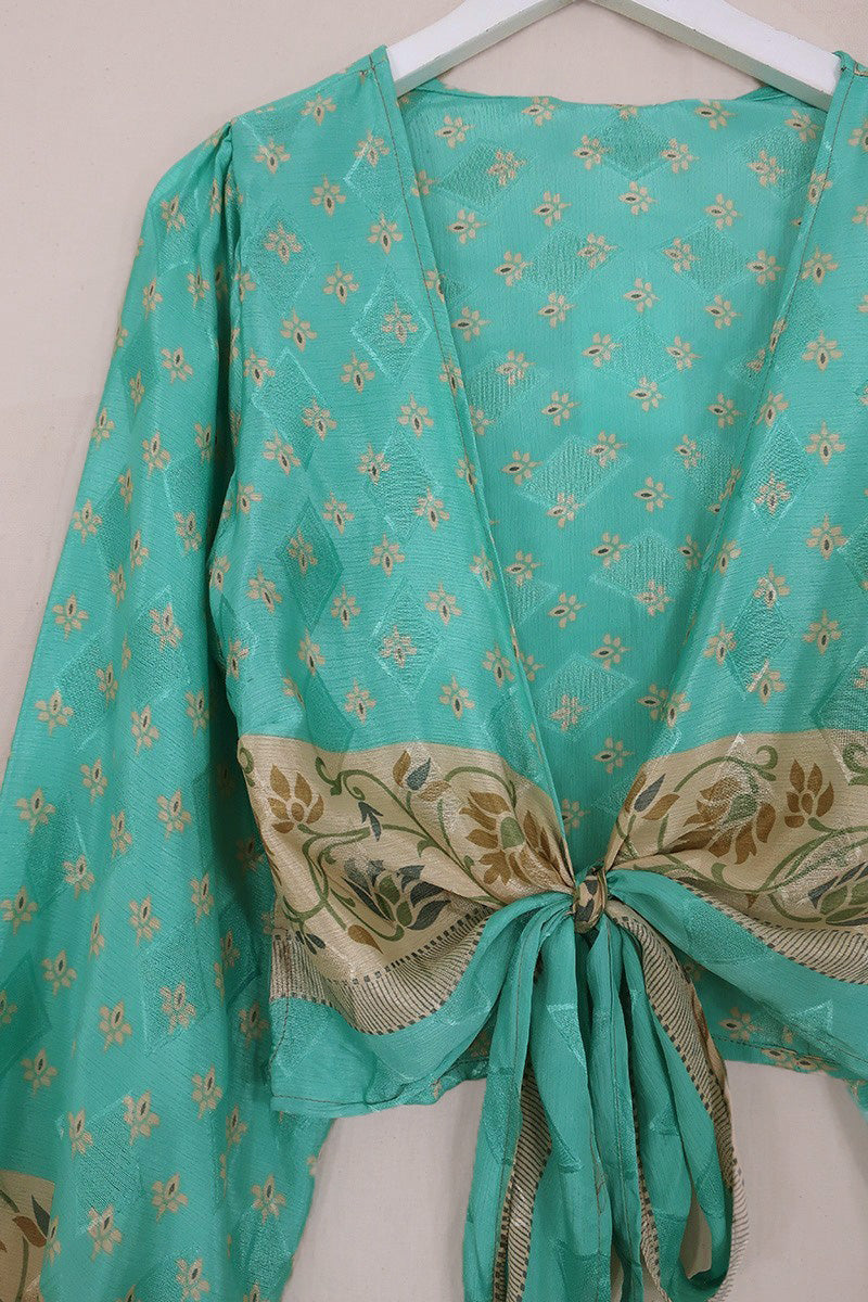 Lola Wrap Top - Crystal Blue Buds - Size S/M