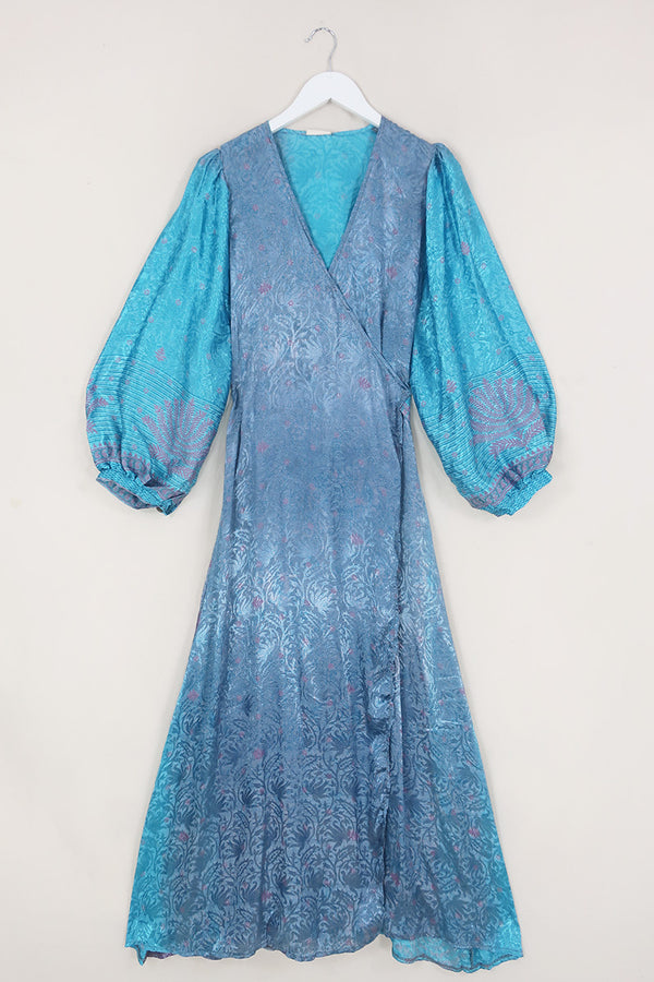 Lola Wrap Dress - Crystal Blue & Rouge Wildflower - Size S/M by All About Audrey
