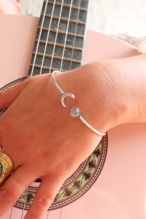 Moonlit Bangle in Silver with Marbled Tourmaline