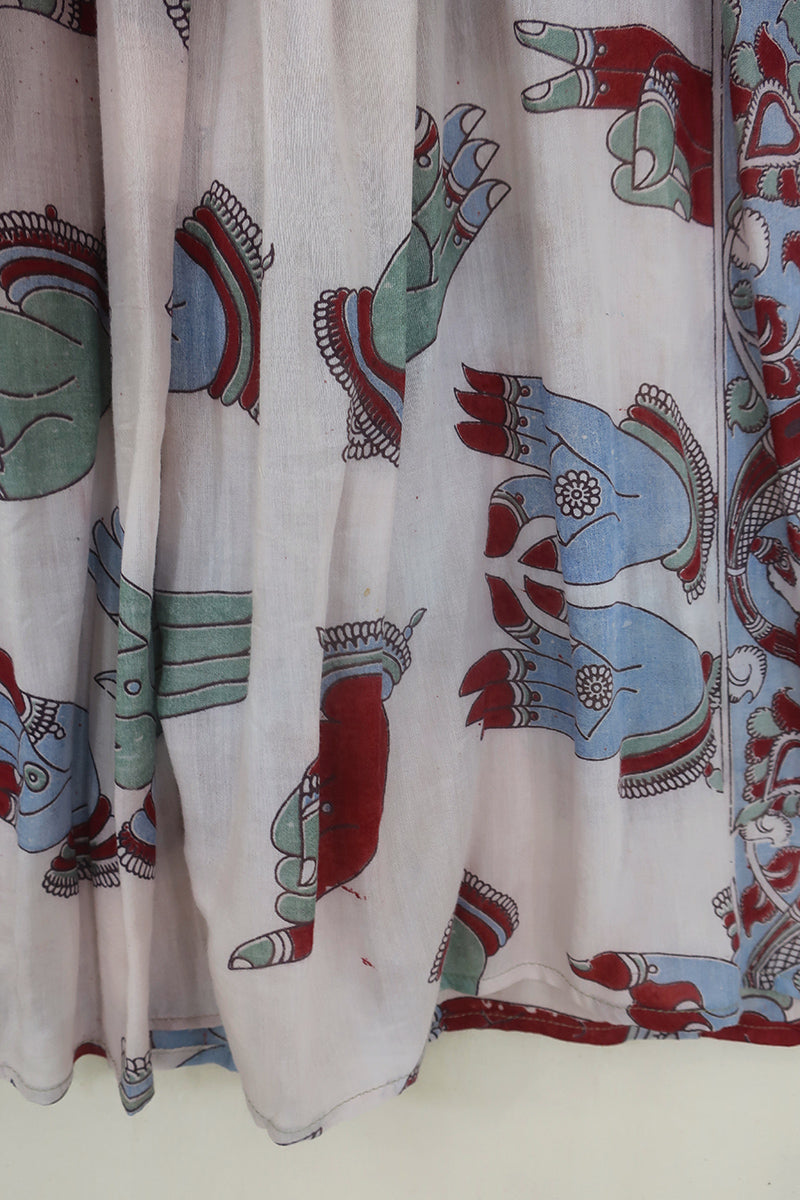 Daisy Midi Smock Dress - Periwinkle Peacock Dancer - Vintage Indian Cotton - Size XS by All About Audrey