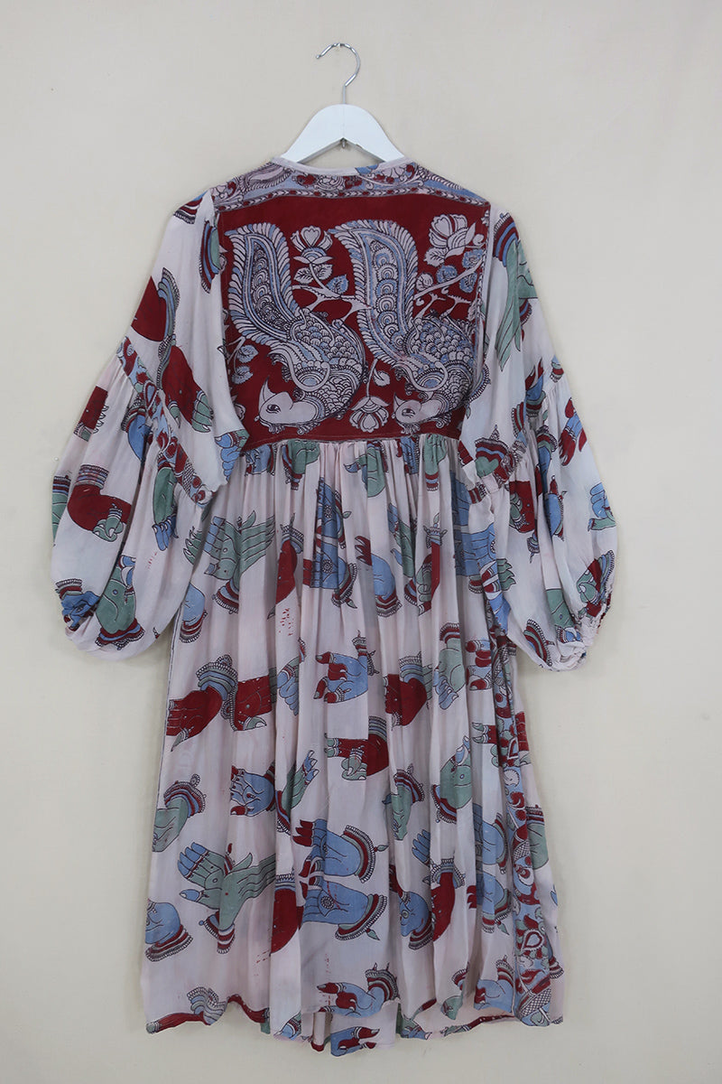 Daisy Midi Smock Dress - Periwinkle Peacock Dancer - Vintage Indian Cotton - Size XS by All About Audrey