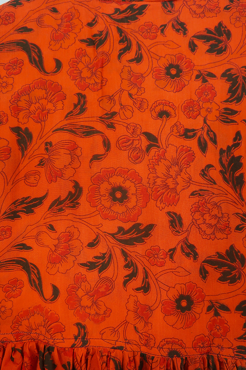 Daisy Midi Smock Dress - Marmalade & Jade Marigold Block Print - Vintage Indian Cotton - Size XS by All About Audrey